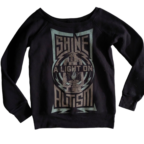 Sevenly Tops - SALE Sevenly "Shine A Light On Autism" Oversized Boat Neck Sweatshirt Size Small